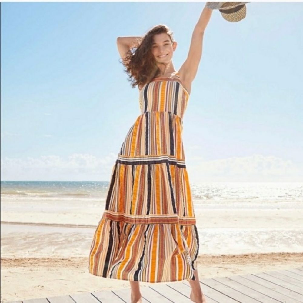 LOFT Striped Multi Tiered Maxi Dress 0P petite